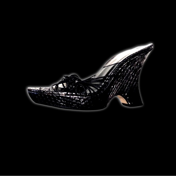 Dior John Galliano Vintage Black Python Embellished Charm Sandal Platform Heels - Picture 5 of 14